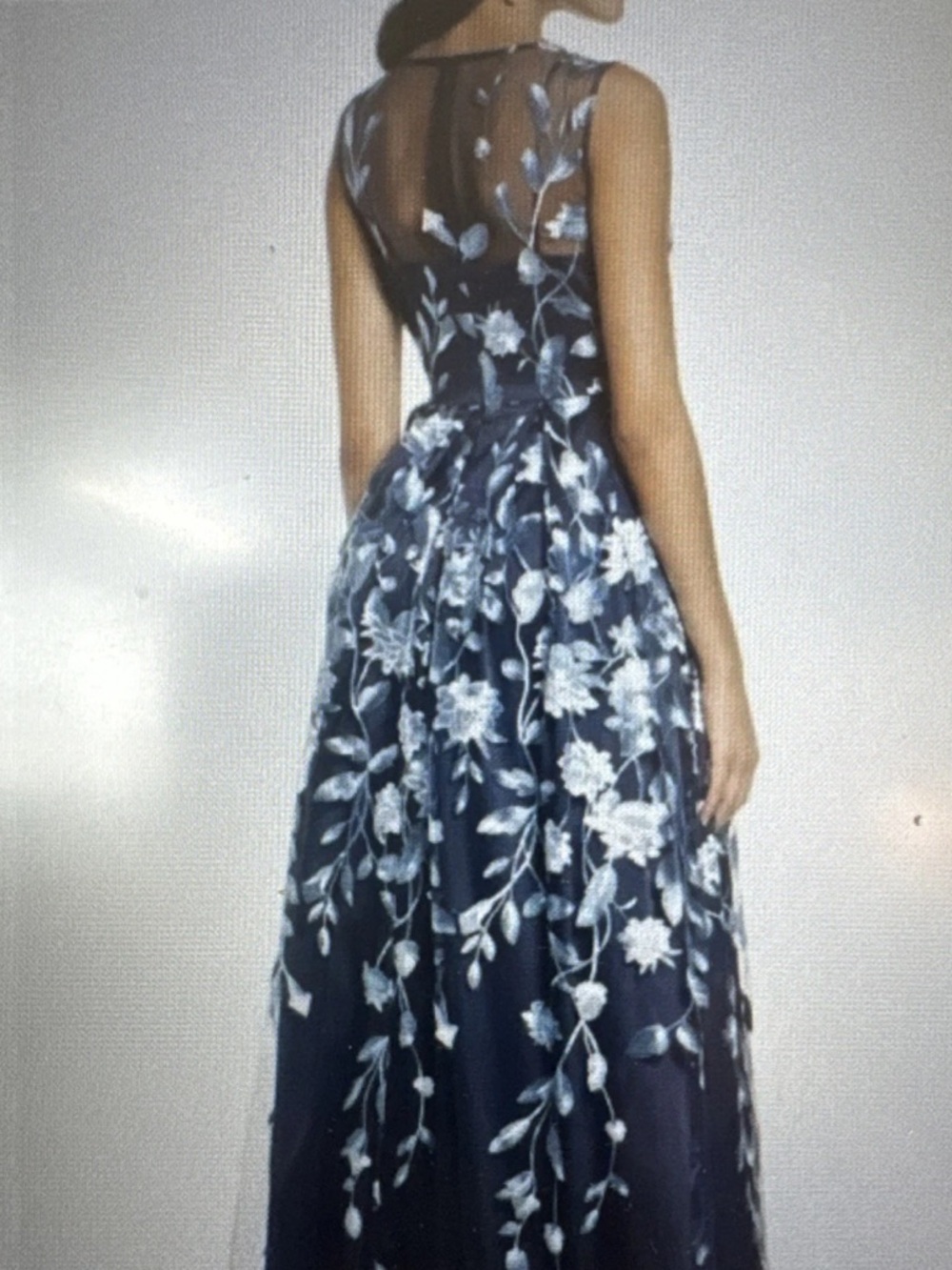 Eliza J Navy Floral Embroidered A-Line Gown - Picture 6 of 6